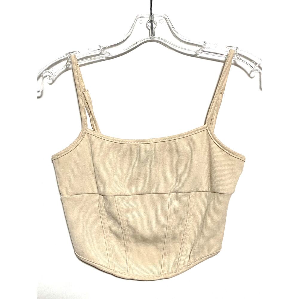 Shein Corset Style Crop Camisole Womens 6 Ribbed Neutral Beige Summer Basics Y2K
